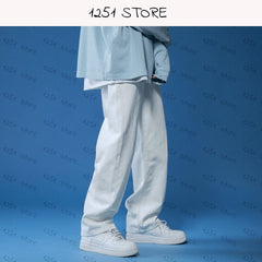 Straight Jeans men White Loose Denim Trousers neutral Streetwear