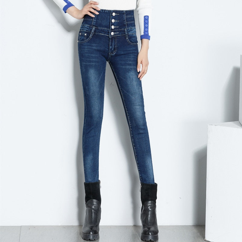 Womens skinny Jeans High Waist Fashion Slim Denim Long Pencil Pants Woman
