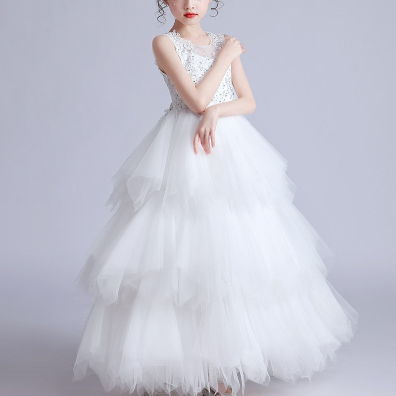 Kids Dresses For 4-15 Girls Wedding Party Frock Flower Gown Princess Evening