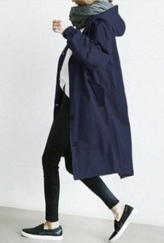 Fashion Womens Trench Coats Hooded Long Spring Autumn Windproof