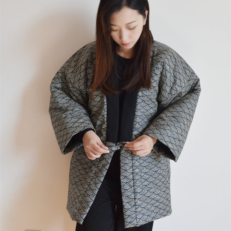 Winter Women Kimono Haori Thick Warm Cotton-Padded Jacket Autumn Casual