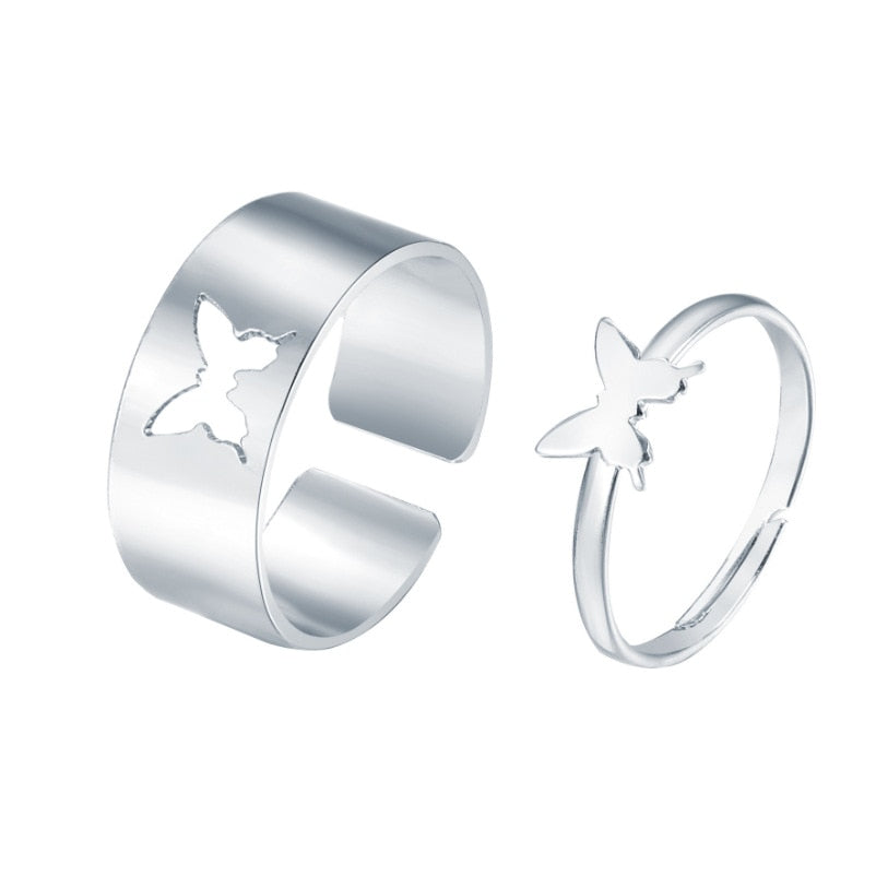 Silver Color Butterfly Rings For Women Men Lover Couple Ring Set Friendship