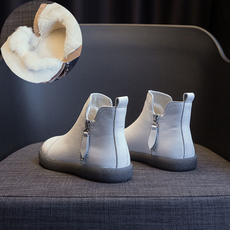 Genuine Leather Cow Women Ankle Boots Warm Fur Waterproof