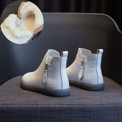Genuine Leather Cow Women Ankle Boots Warm Fur Waterproof