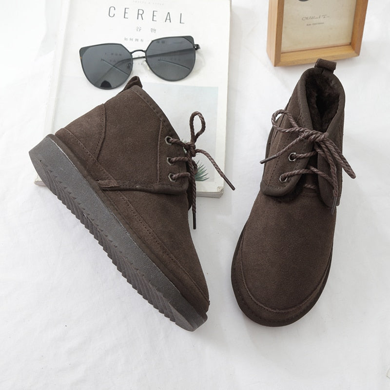 Genuine Leather Women's Snow Boots 100% Natural Fur