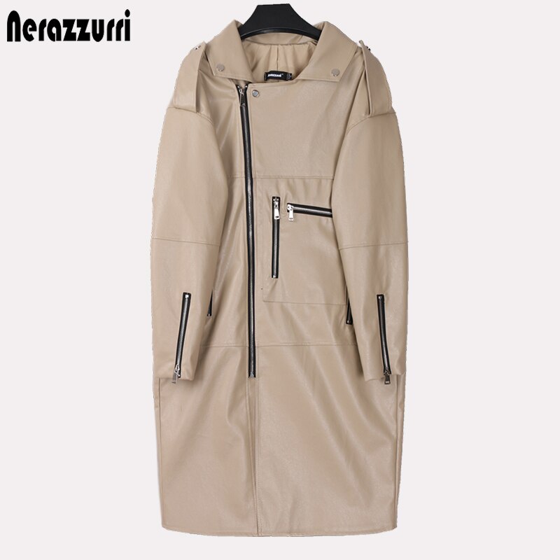 Autumn Oversized Black Long Womens Leather Jacket