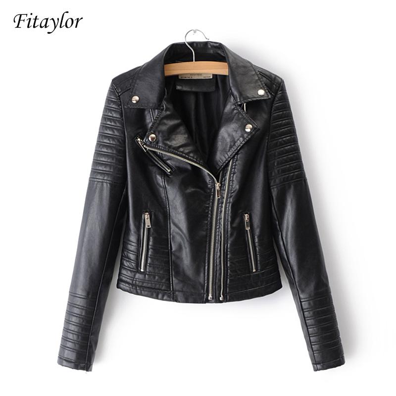 Fitaylor Women Motorcycle Faux Leather Jackets Ladies Streetwear Black Coat