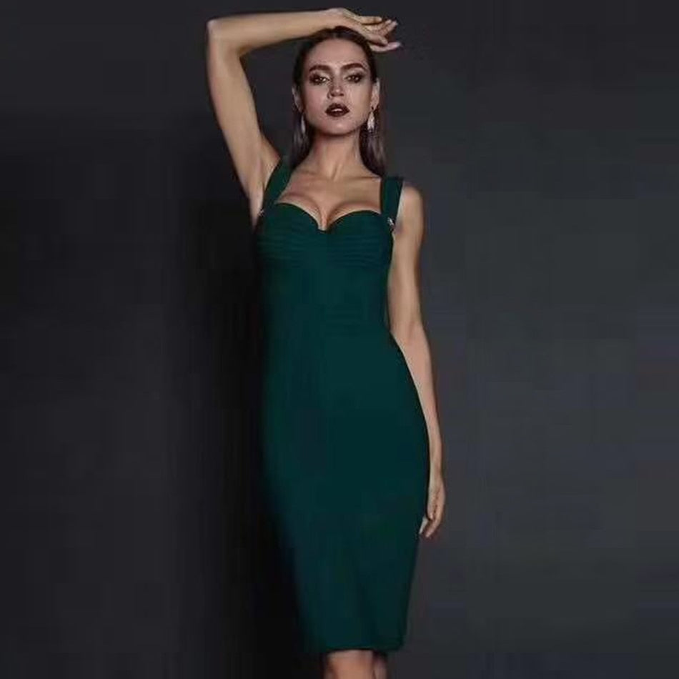 Green Bandage Dress Women Sexy Sleeveless Spaghetti Strap Red Club