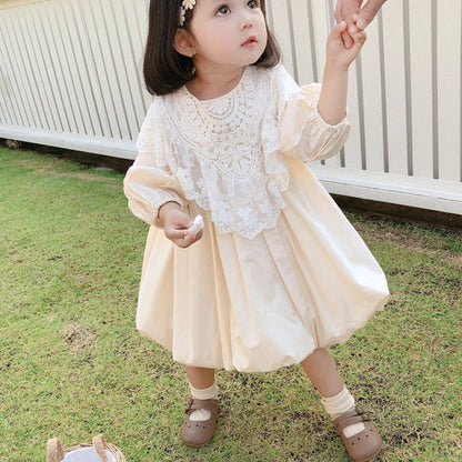 Spring Autumn Girls Dress Lace Collar Detachable Fairy Long Sleeve Princess Dress Baby Kids Clothes Children&#39;S Clothing
