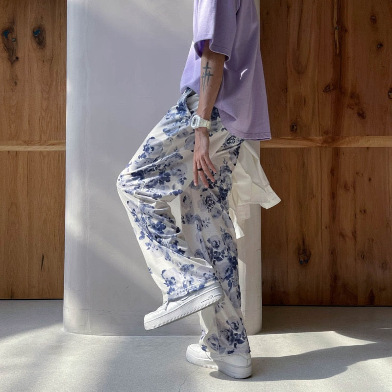 Spring Summer Flower Pants Men Fashion Printed Casual Pants Men