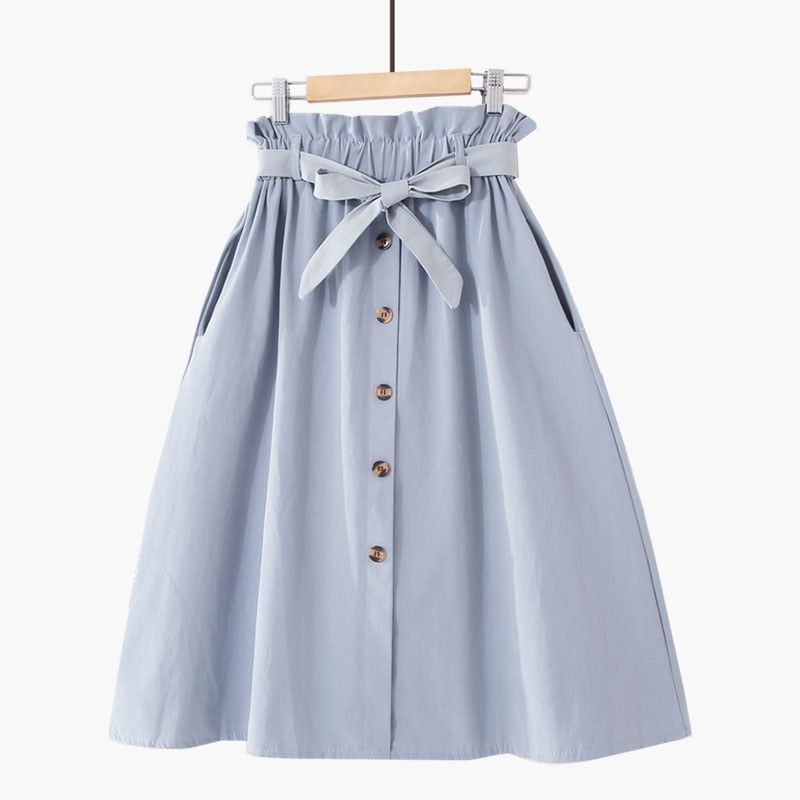 Women Casual Cotton Skirts Spring Summer Korean Style Solid Elegant High