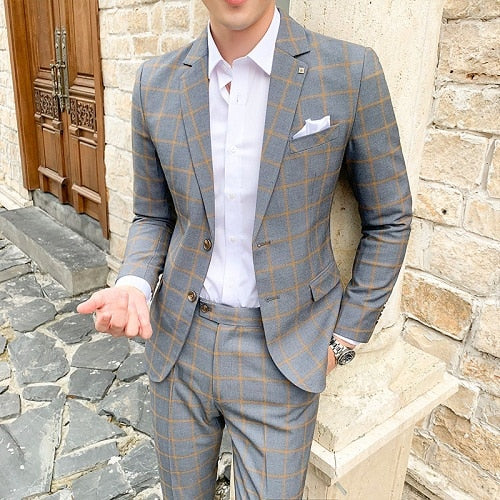 Tuxedo for Mens: Men Dress Blazers Pants Vest 3 Piece Set Male Wedding Autumn