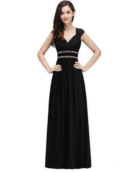 Homecoming Dresses: Long Chiffon Prom Dresses V-Neck Sleeveless Crystal