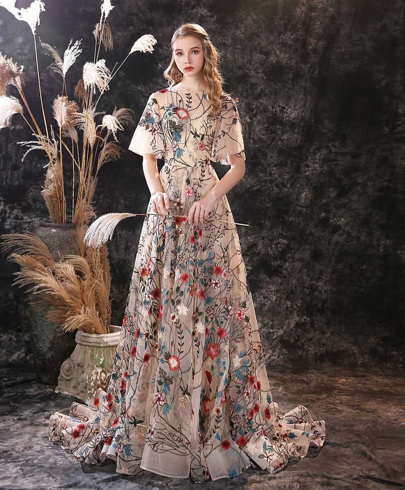 Homecoming Dresses: Evening Dresses Long Dress Colorful Tulle Short Sleeve