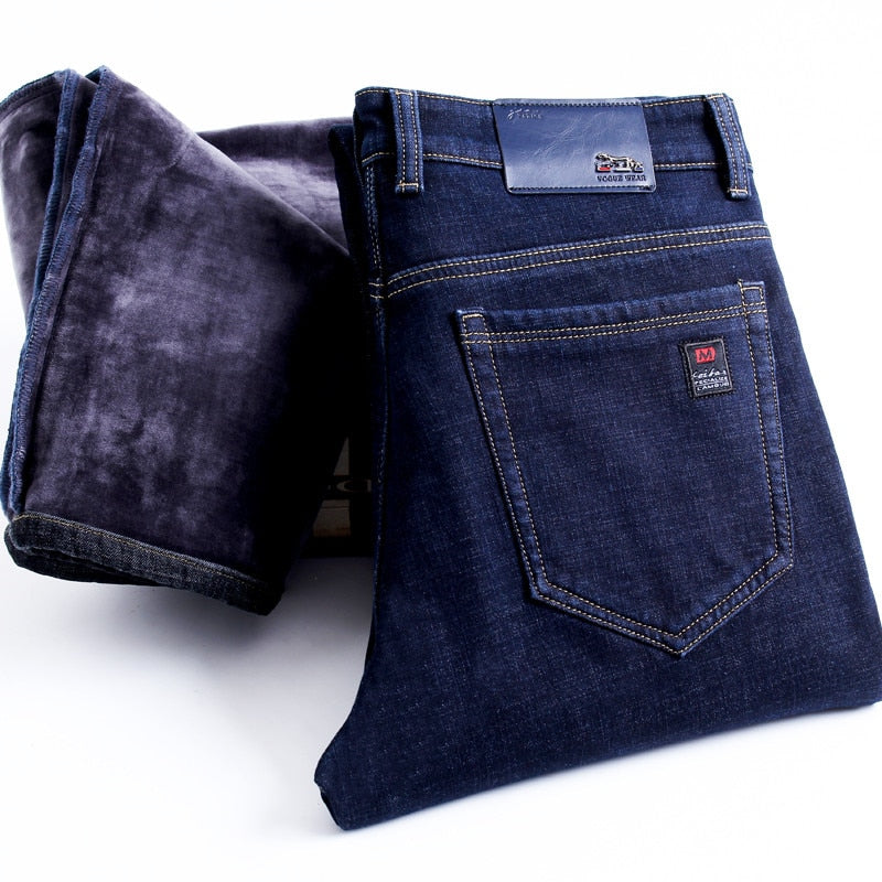 Men's Warm Slim Fit Jeans Business Fashion Thicken Denim