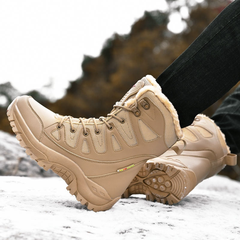 Warm Plush Snow Boots Men Lace Up Casual High Top Men Boots