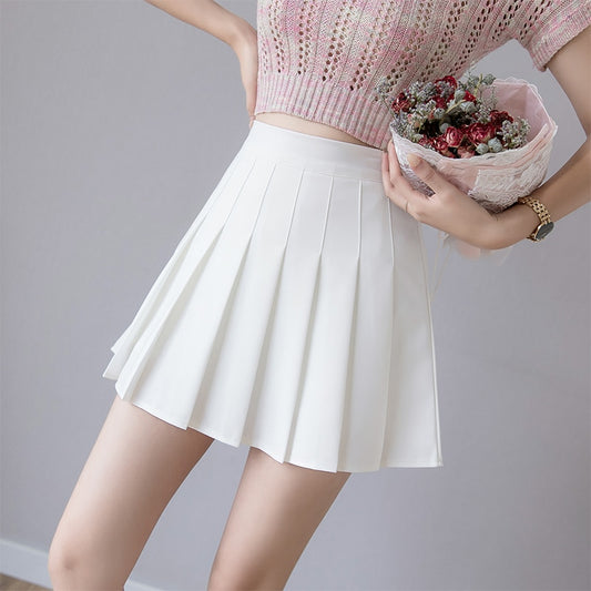 Women Pleated Skirt Summer High Waist Chic A Line Ladies Pink Mini Skirt