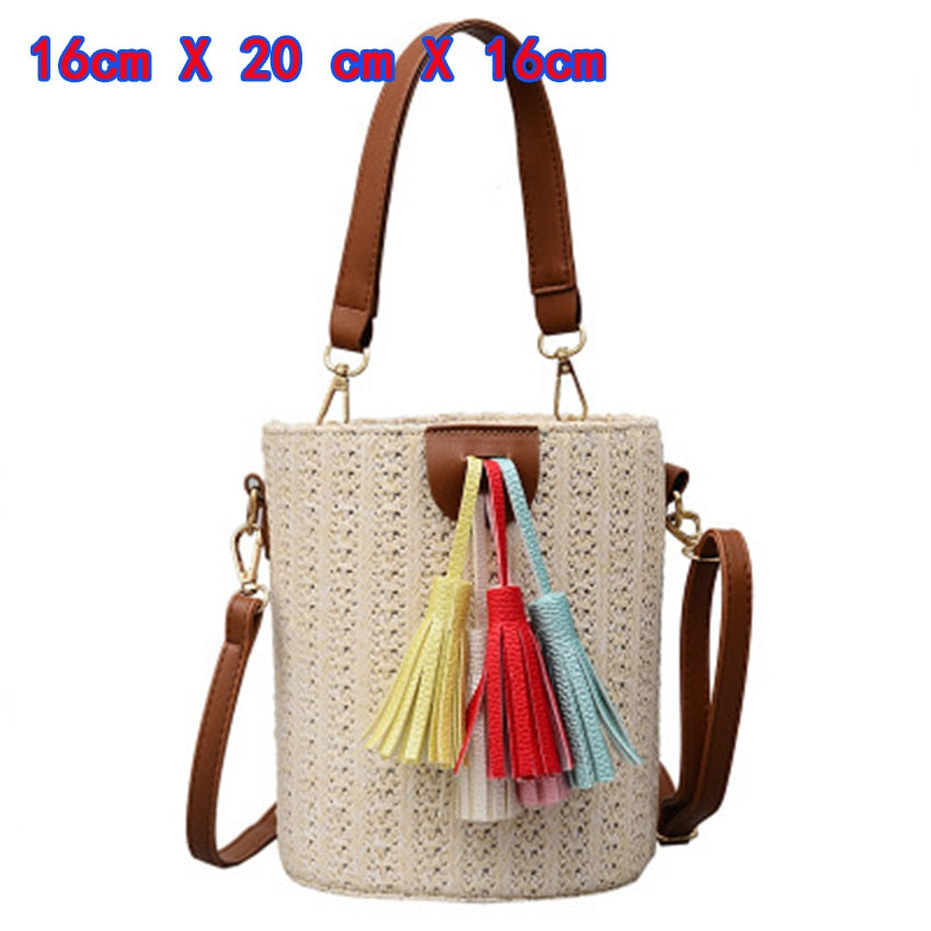 Small Straw Bucket Bags For Women Summer Crossbody Bags Lady Travel