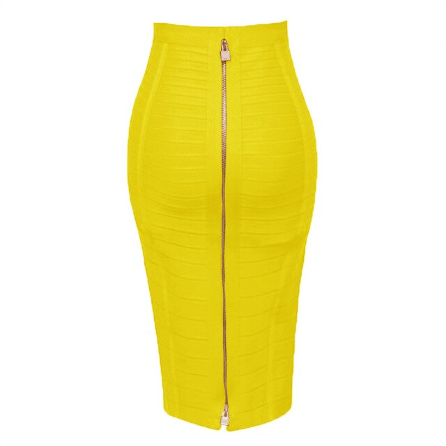High Quality Black Red Blue Orange Zipper Bodycon Rayon Bandage Skirt Day Party