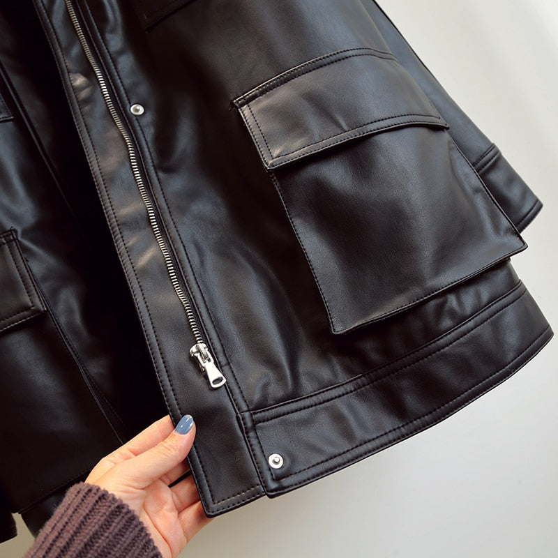 Slim PU Coats Women Faux Leather Jackets Vintage Motor Biker Jackets