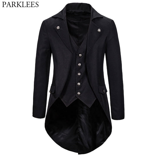 Gothic Victorian Tailcoat Jacket Men Steampunk Medieval Cosplay Costume Male