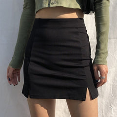 Skirts Women Black Split Office Ladies   High Waist Elegant Slim Mini Skirt Student