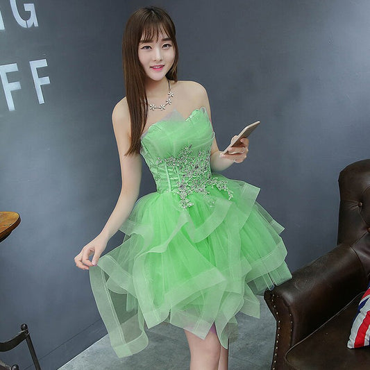 Homecoming Dresses: Tulle Prom Dresses Girl Strapless Sleeveless Short Homecoming