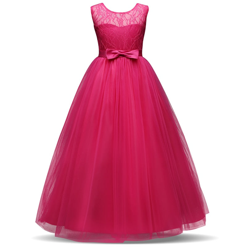 Vintage Flower Girl Princess Dress For Weddings Summer Kid Formal Bow Long
