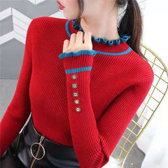 Lucyever Autumn Winter Women's Sweaters Fashion Button Ruffles