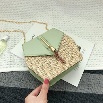 Small Straw Bucket Bags For Women Summer Crossbody Bags Lady Travel