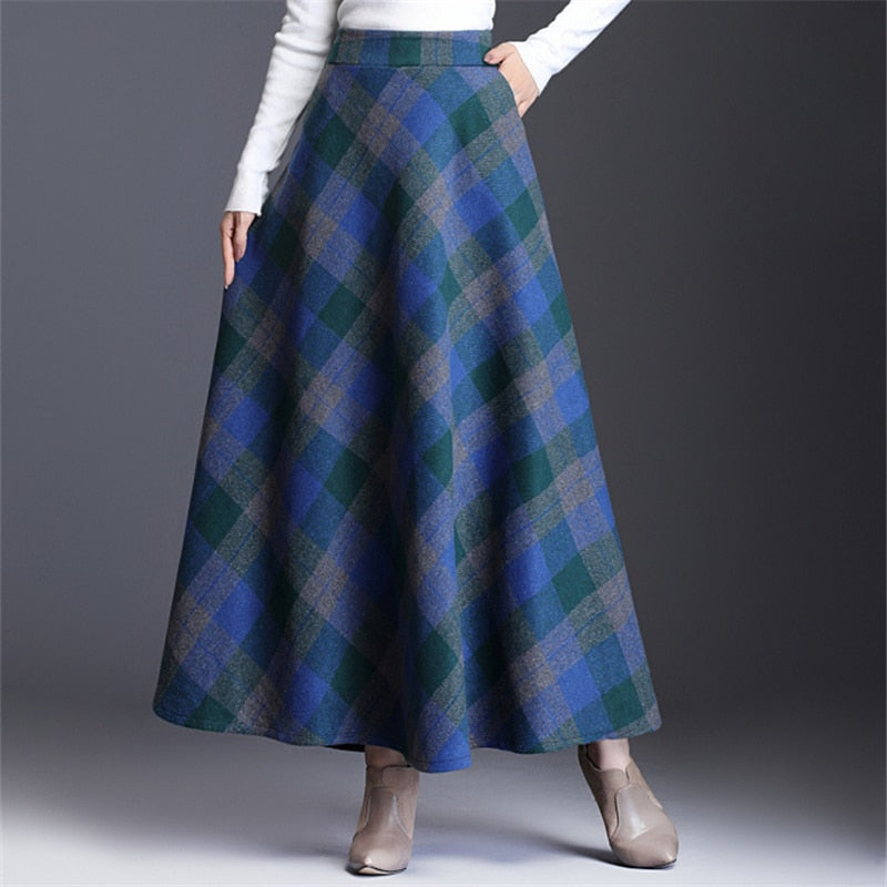 Neophil Woolen Warm S-3XL Thick Plaid Skirts Winter Women England Style