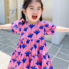 Summer Girls Dress Fashion Bright Bright Color Flower Dresses Big Large Loose