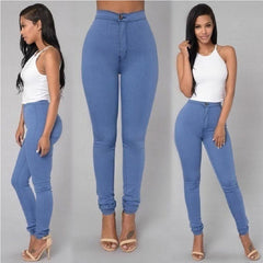 Solid Color Skinny Jeans Woman White Black High Waist Render Jeans Vintage