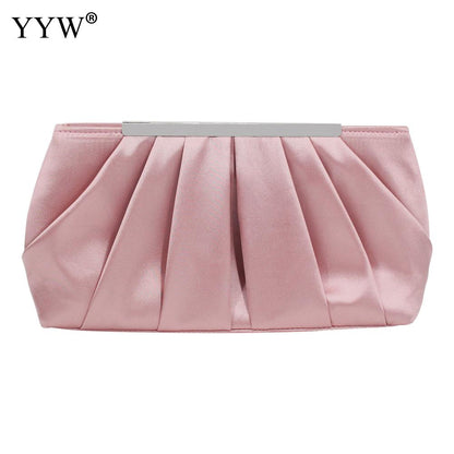 Solid Silk Satin Evening Bag Women Elegant Ruched Clutch Bags Wedding Bride