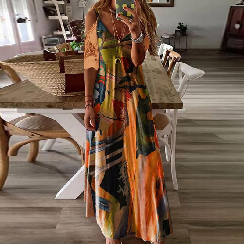 Women Elegant V-Neck Summer Dresses Casual Short Sleeve Dresses