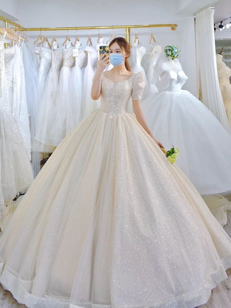 Wedding Dress Princess Bride Dress Shiny Ball Gown Wedding Dress