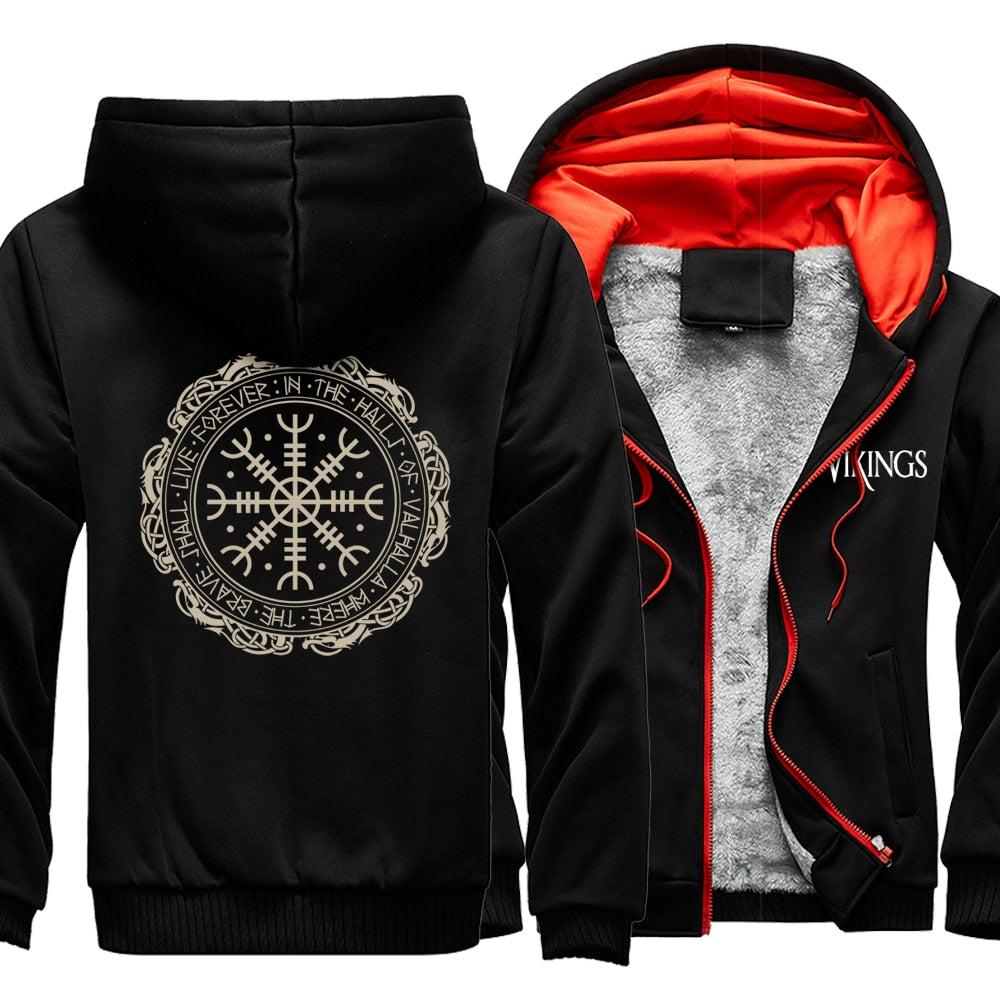 Winter Thick Mens Hoodies Viking Printing Male Jacket Hip Hop Brand