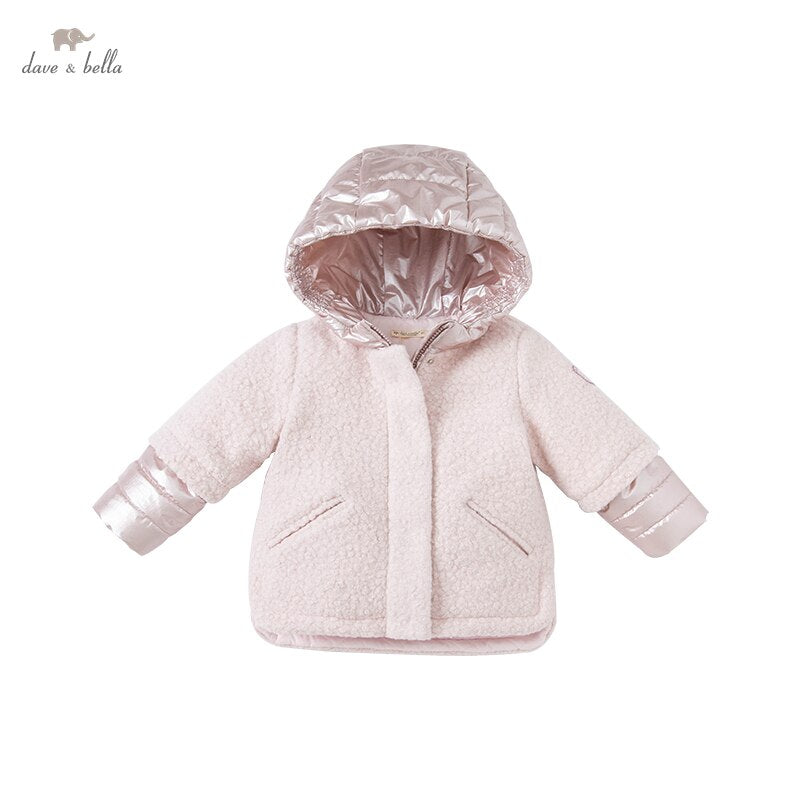 Winter Baby Girls F ashion patchwork solid hooded padded coat