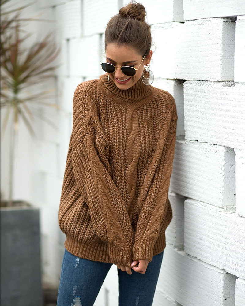 Winter Women Turtleneck Sweater Loose Oversized Elegant Warm Knitted