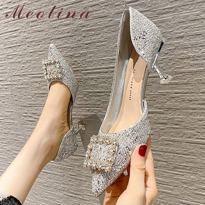 Woman Fashion Shoes Pointed Toe Thin High Heels Crystal Pumps Elegant Style