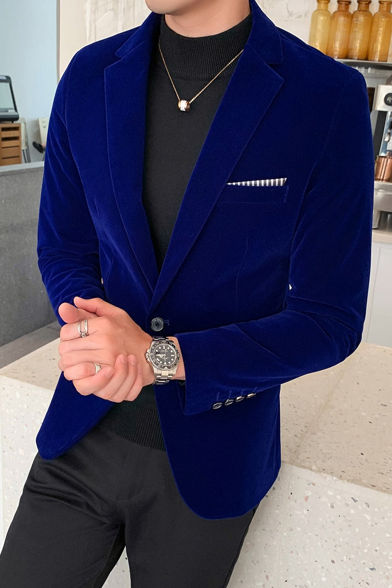 Burgundy Velvet Blazer Men Fashion Casual Blazer Men Wedding Groom
