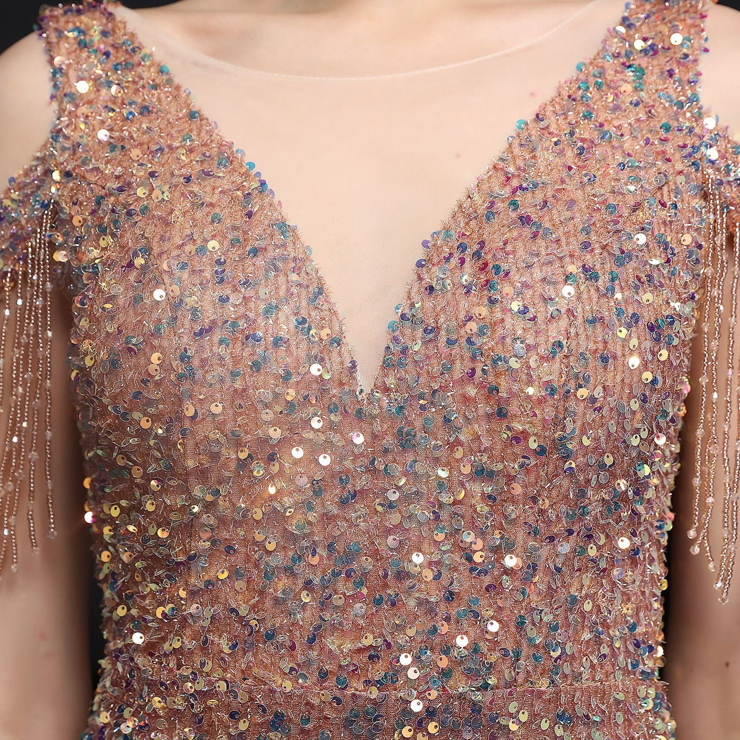 Evening wear Dresses: Elegant Gold Sequin Women Mermaid Evening Dress