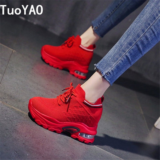 Woman Ulzzang Fashion Platform Sneakers Wedge Shoes For Women 8.5cm Height