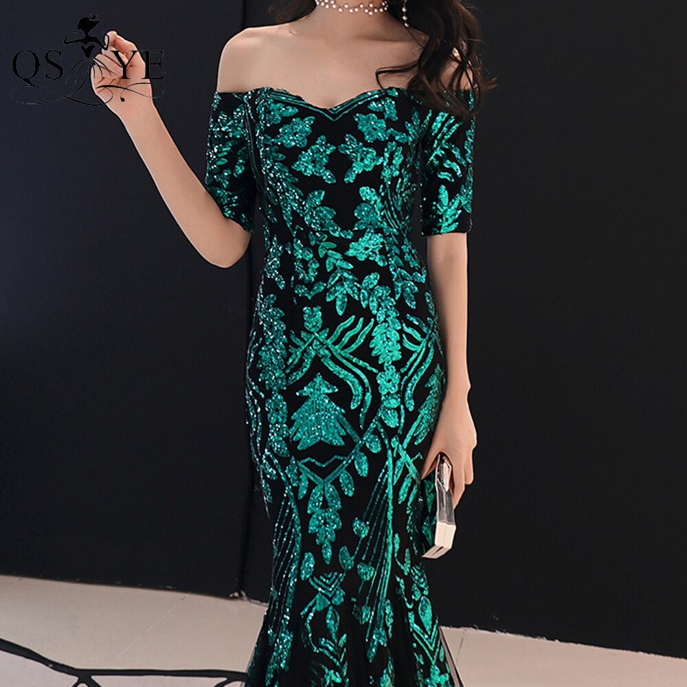 Evening wear Dresses: Evening Dress Side Sleeves Mermaid Prom Gown Long Sleeves