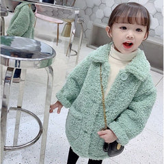 Children Lambswool Coat Baby Turndown Collar Thicken Warm Jacket Girls