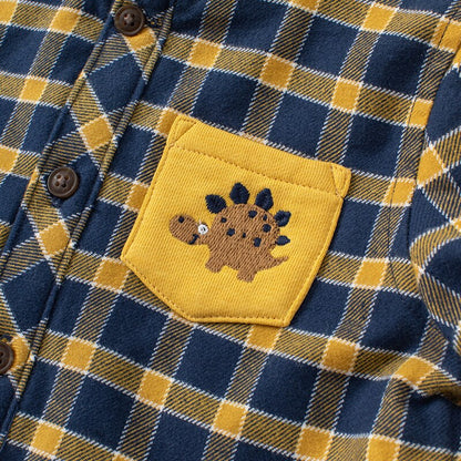 Autumn baby boys fashion cartoon plaid hooded pockets coat