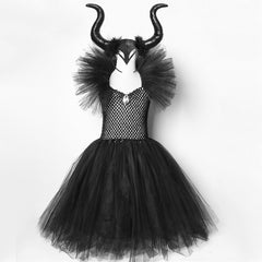 Solid Black Halloween Costumes Kids Girls Tutu Dress Ankle Length