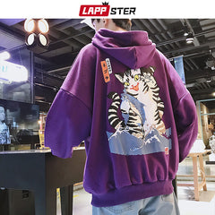 Men Streetwear Casual Cat Hooded Hoodies Mens Hip Hop Harajuku Sweatshirts