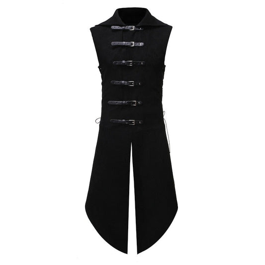 Men's Black Gothic Steampunk Velvet Vest Medieval Victorian Double Breasted