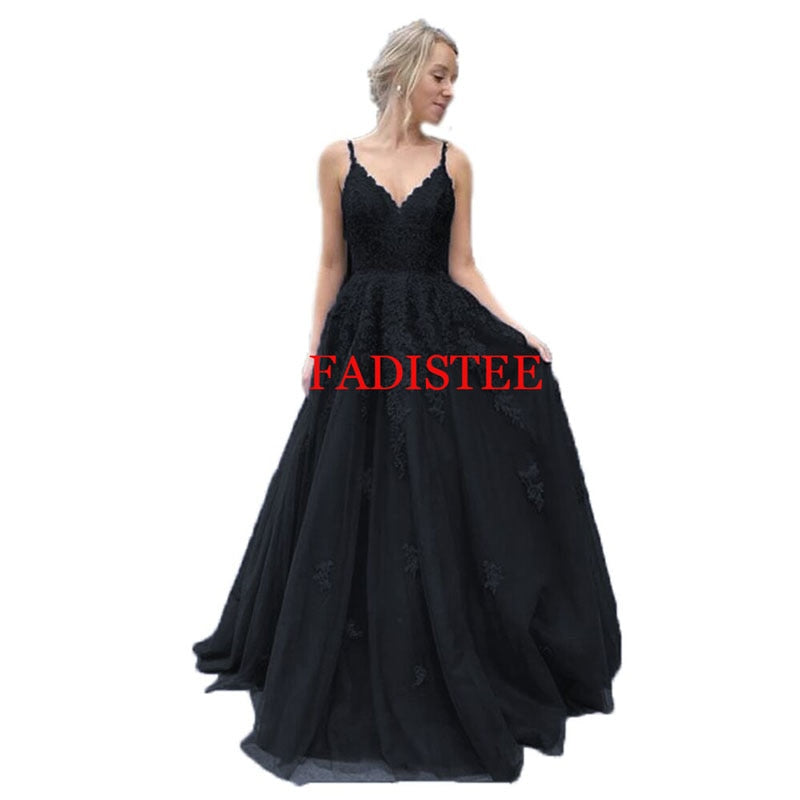 Lace Navy Blue V-neck Vestidos De Fiesta Noche Prom Party Evening Dresses Robe De Soiree Gown Frock Long Soft Tulle Lace-up